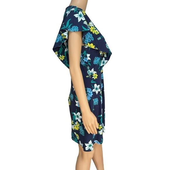Draper James Elliston Floral Print Knit Ruffle Dress - Nassau Navy Pima cotton S - Picture 4 of 10